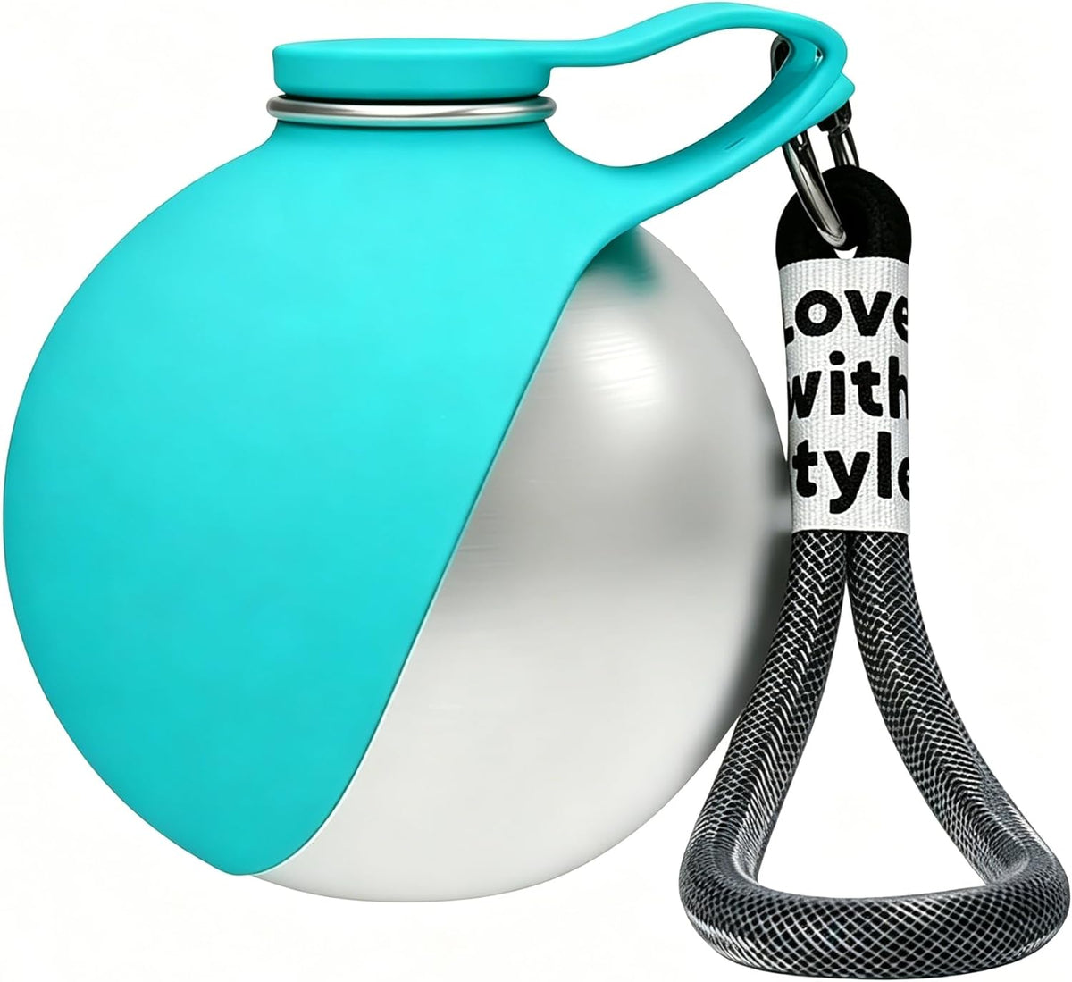 Trotzee 2-in-1 dog water bottle in teal and stainless steel, seen from the front