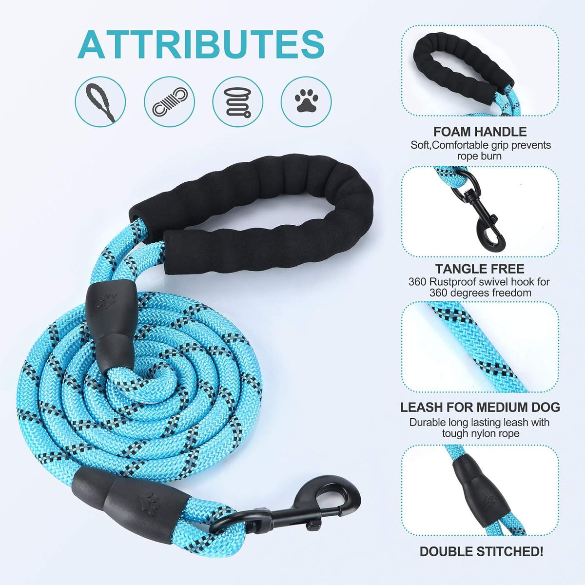 Detail of the padded foam handle on the Trotzee rope leash