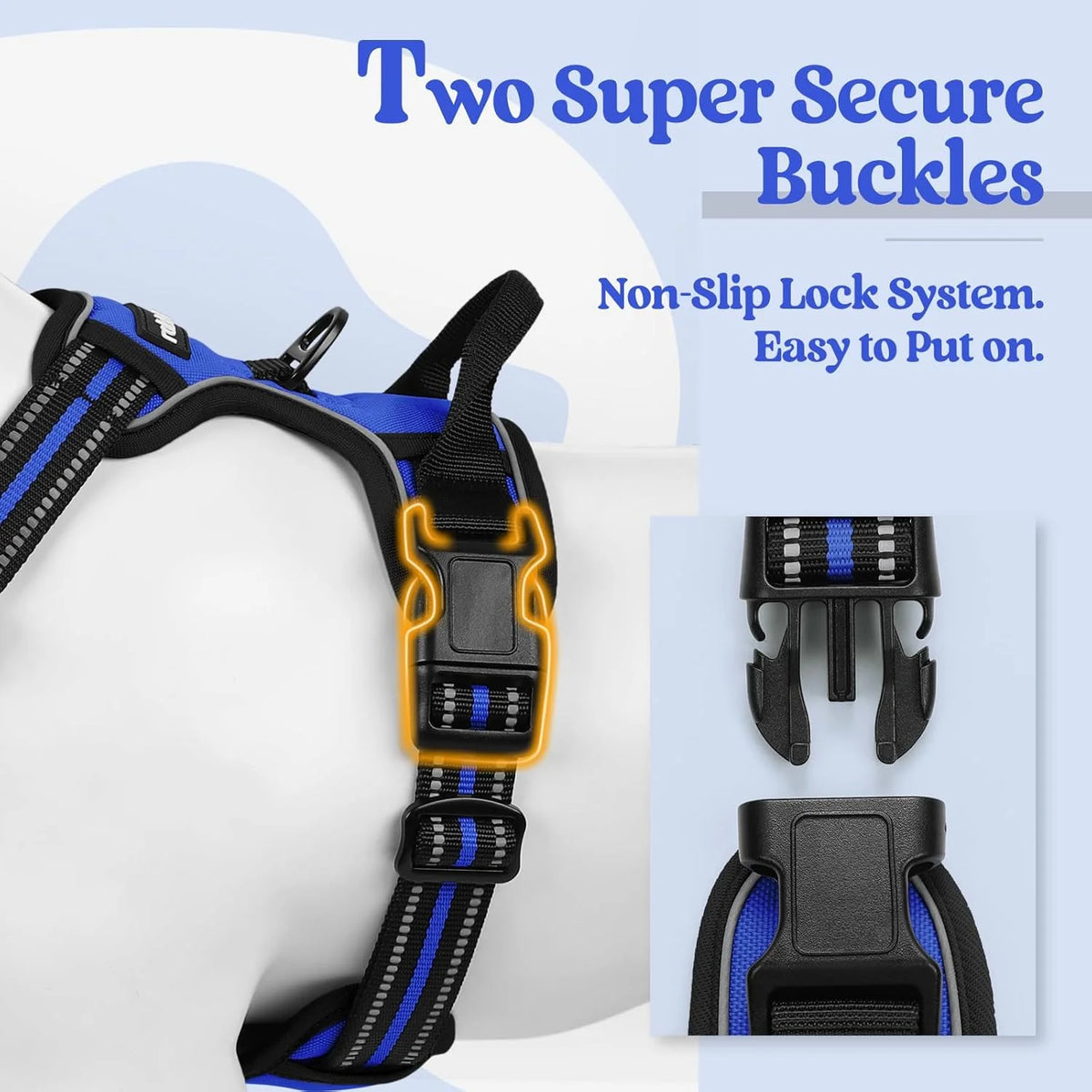 Detail of the adjustable neck and chest straps on the Trotzee harness